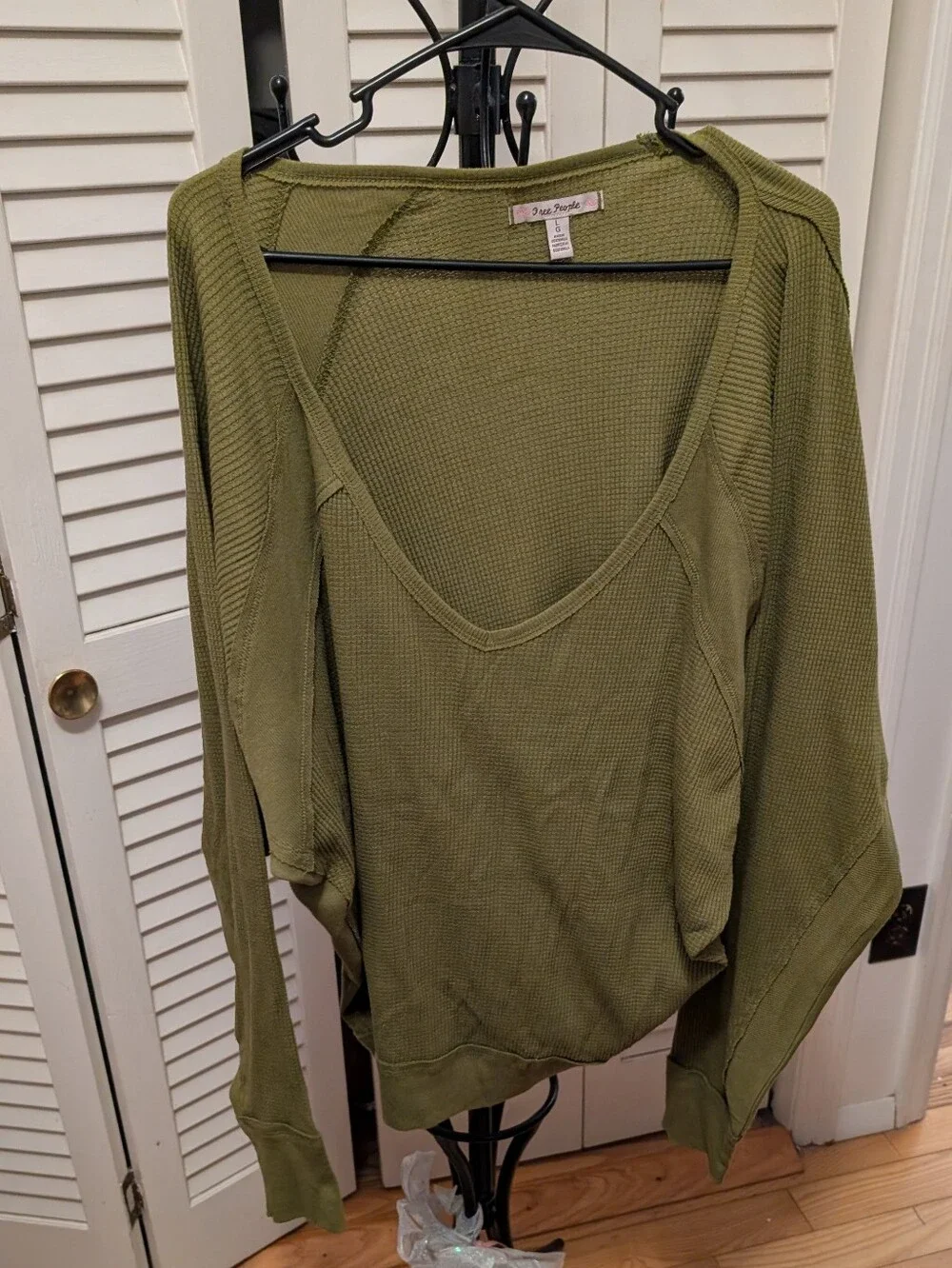 Free People Olive Green Waffle Knit Top Size Large
